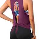 Aqua Eve 3 Piece Tankini Swimsuit for Women Tank Bathing Suit with Shorts Open Back Athletic Swimwear (Medium, Purple Leaves)