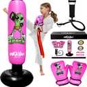 Punching Bag for Kids - 5' 3" Tall and Stable - Ninja Kids Inflatable Punching Bag Combo Kit with Kids Boxing Gloves, a Pump and Repair Kit. Boxing Bag for Immediate Bounce Back