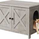 Shintenchi Cat Littler Box Enclosure, Litter Box Furniture Hidden with Removable Divider, Cat House with End Table, Grey, 31.5 inch