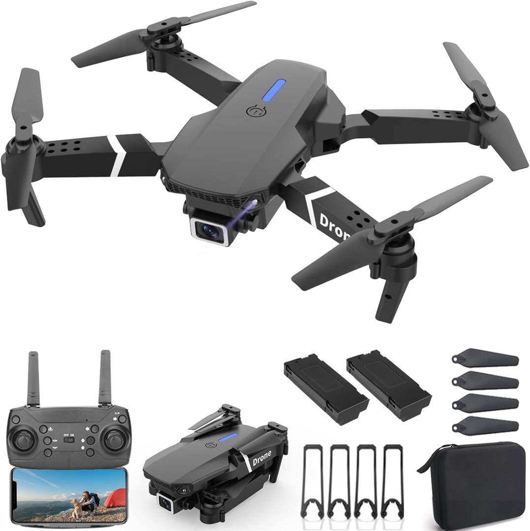 Drone With 1080P Camera for Adults Beginners Kids, Foldable RC Quadcopter, Toy Drones Gifts, FPV Drone Video, 2 Batteries, Carrying Case, One Key Start, Headless Mode, Waypoints fly, 360 Flips