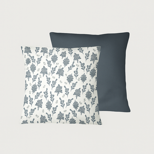 Floral Decorative Throw Pillow 19"x19" – Reversible Cushion with Blue Botanical Print & Solid Navy Back – Soft, Removable Cover – Ideal for Sofa, Bed, or Chair
