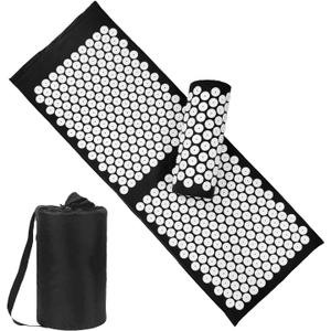 XiaoMaGe Acupressure Mat and Pillow Set with Bag - Extra Long Acupuncture Mat for Neck & Back Pain Relief- Naturally Relaxation Gift for Women - Stress Relief Massage Mat (Black)