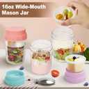 16oz Overnight Oats Jars, Yogurt Containers with Lids and Folding Spoons, 4 Pack Leak-Proof Wide Mouth Mason Jars Divided Compartments for Fruit & Nuts, Glass Jars with Measure Marks for Cereal Salad