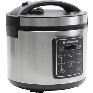 West Bend Rice & Grain Multi Cooker Programmable with 9 Preset Functions, Features Delay Start and Keep Warm Functions and Steam Basket, 20 Cups Cooked (10 cups uncooked), Stainless Steel