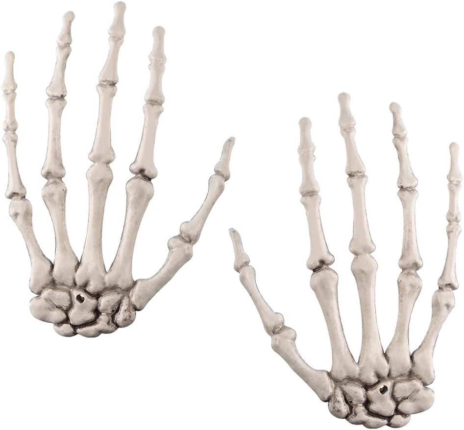 2 Pack Halloween Skeleton Hands Realistic Life Size Severed Plastic Skeleton Hands for Halloween Themed Party Decoration Props(Right & Left)