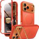 i-Blason for iPhone 17 Pro Case MagSafe with Stand [9H+ Tempered Glass Screen Protector] [Military-Grade Protection] [Camera Control Button] Full-Body Heavy Duty Magnetic Phone Case 6.3'', Coral