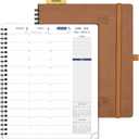 POPRUN 2025-2026 Weekly Planner 7.25'' x 8.25''Academic Spiral Appointment Book (July 2025-June 2026) with Quarter-Hourly Schedule, Monthly Tabs, Leather Softcover, Inner Pocket - Brown