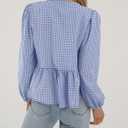 PRETTYGARDEN Women's Spring Fall Babydoll Peplum Blouse Shirt Puff Long Sleeve Bow Tie Front Trendy Cute Y2K Going Out Tops (Blue)