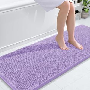 OLANLY Bathroom Rugs 59x24, Extra Soft Absorbent Chenille Bath Rugs, Rubber Backing Quick Dry, Machine Washable Bath Mats for Bathroom Floor, Tub and Shower, Home Decor Accessories, Lavender