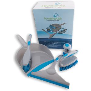 Household Cleaning Brushes You Need. 5-Piece Set with Dustpan & Brush, Squeegee, Sturdy Cleaning Brushes, Great for Bathrooms, Kitchens, Floors, Tile, Carpet, Dishes. Use in Home, RV, auto, Office.
