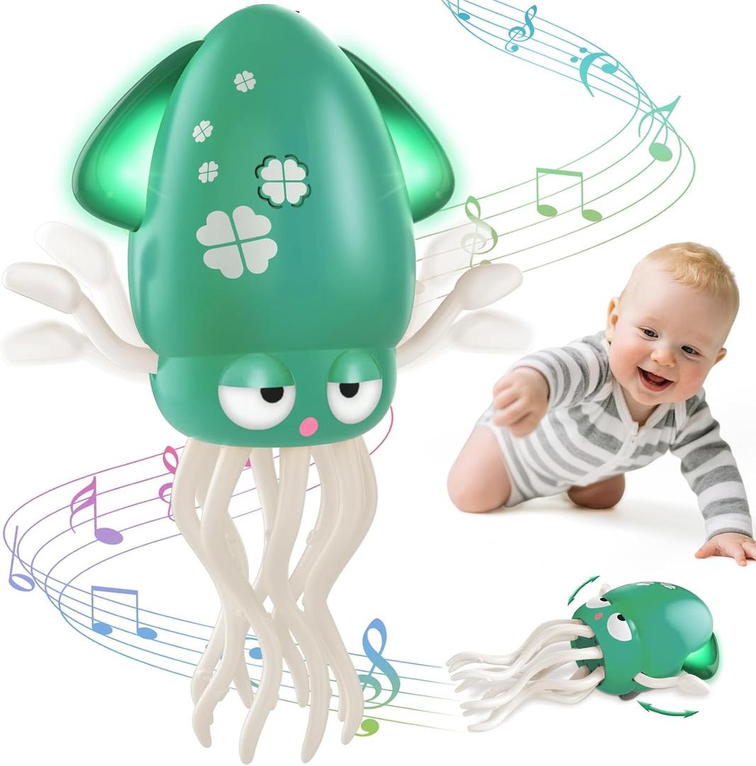 AOTIBO Baby Dancing Octopus Toy for 1 2 3 4 5 Year Old Boy Girl, Baby Tummy Time Electric Crawling Octopus Toys 12-18 Months, Dancing Squid Toy for Walking Toddlers, Kids 1st Birthday Gifts, Green