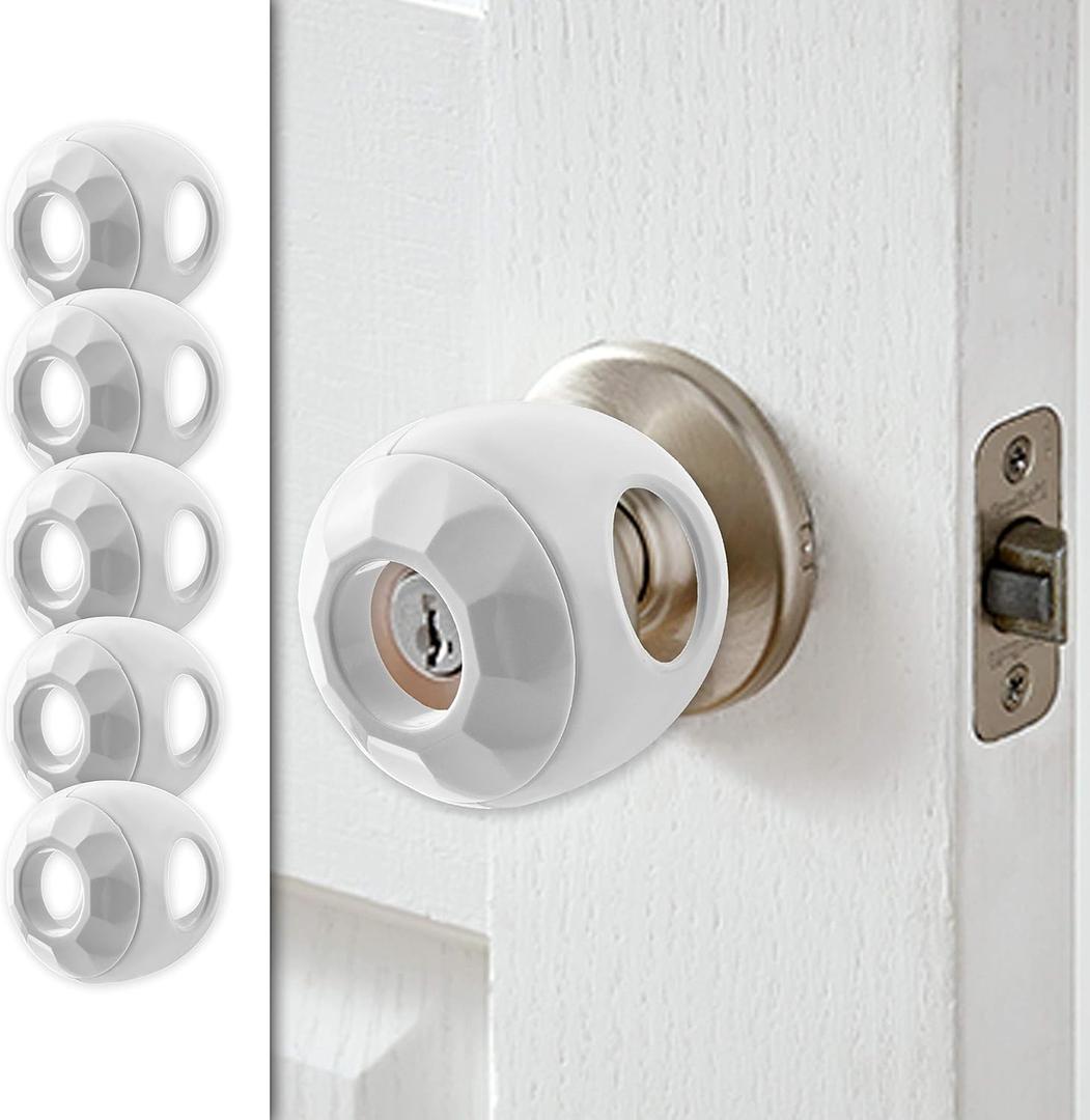 Driddle Door Knob Safety Cover for Kids - 5 Pack - Baby Proof Door Knob Covers - Door Locks for Kids Safety Child Proof - White