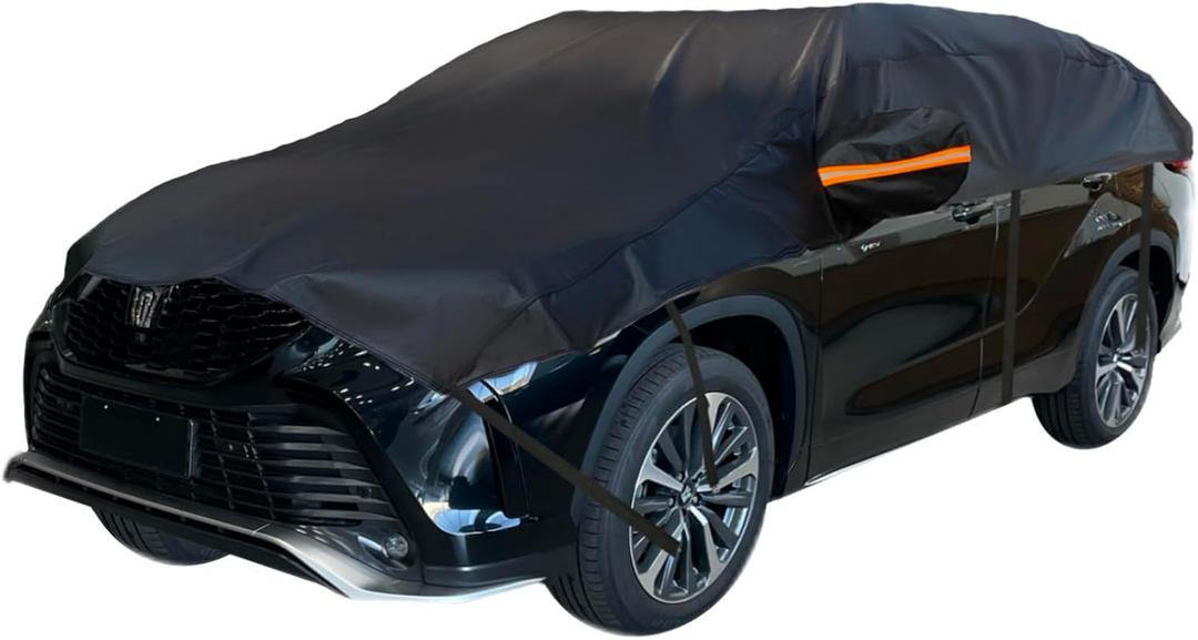 Half Car Cover for Snow and Ice - Windshield and Sunroof Protector, UV, Rain, Hail, Waterproof All Weather Protection for SUV M Black (SUV M(155"-184"), Black)