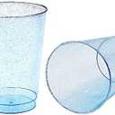 Homy Feel 12 Oz Blue Glitter Plastic Cups - 50PCS Disposable Cocktail & Wine Cups for Wedding Party