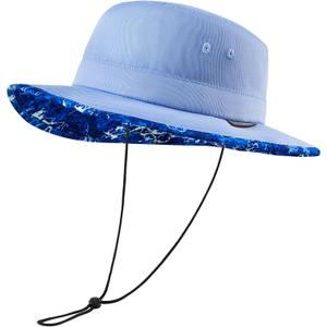 UPF 50+ Foldable Sun Hat Patterned Under Brim Bucket Hats for Summer Hiking Fishing Beach Safari Men Women (Large, Airy Blue)