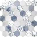 The Tiles Plaza 10-Sheet Peel and Stick Backsplash, Blue Cement Hexagon Stone Composite Marble Looks Self Adhesive Wall Tile, Stick On Tiles for Kitchen Bathroom Shower, Cover 9 Sq Ft.