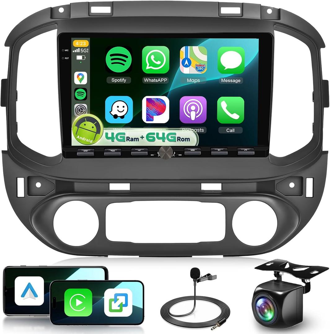 8 Core 4G+64G Android Car Stereo for Chevy Colorado GMC Canyon 2015-2017 with 5G WiFi DSP Bluetooth 5.0 Carplay/Android Auto, 9" 1280P IPS Touchscreen Radio with GPS FM/RDS SWC Backup Camera