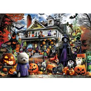 Halloween Haunted House Puzzle for Adults 1000 Piece Spooky Horror Jigsaw Puzzle Ghosts Bats Challenging Gothic Puzzle Scary Ghost House Fun Adult Games Halloween Party Decoration (27.6"x19.7")