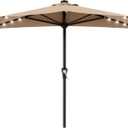 AreShark 9ft Patio Half Umbrellas with Solar Lights, 1/2 LED Half Outdoor Umbrella w/ 20 LED Lights, Lighted Table Wall Umbrella with Crank & 5 Sturdy Ribs for Market, Pool, Deck, Lawn and Garden, Beige