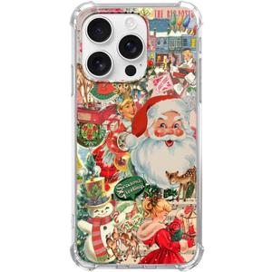 Merry Christmas Collage Phone Case for iPhone 16 Pro Max, Vintage Winter Holiday Season Collage Cover for Men Girls Women Boys, Shockproof Protective TPU Case