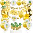 Gold Glitter Pineapple Party Decorations - Summer Pineapple Garland Banner, Latex & Foil Balloons, Cupcake Toppers for Bachelorette, Birthday, Luau Parties
