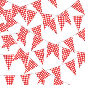 MARFOREVER 164 Ft Red and White Checkered Flag Banner, 80 Pcs Red Plaid Pennant Banner Flag Gingham Picnic Party Decorations for Carnival Birthday Red Checkered Outdoor Indoor 17.7 x 11.8 inches