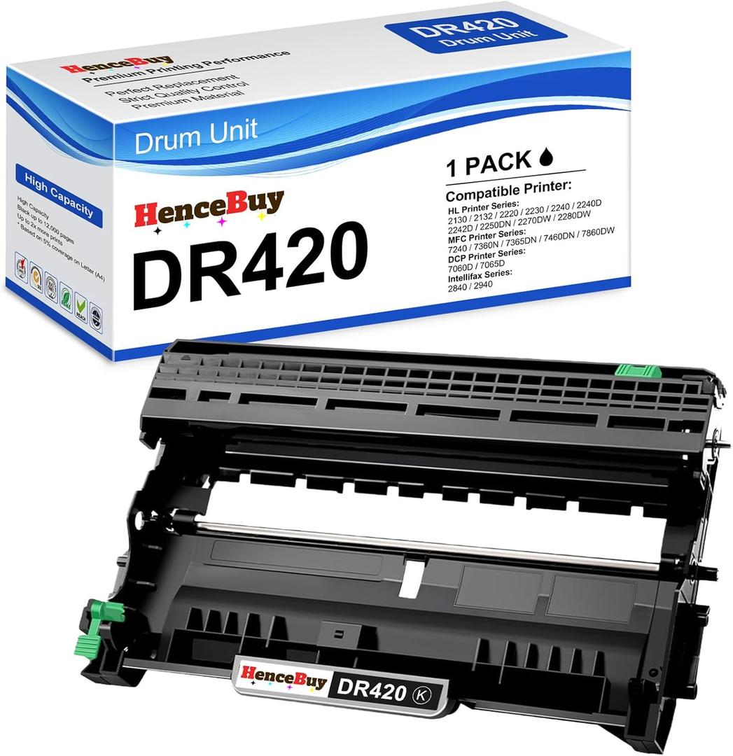 DR420 Drum Unit (Not Toner) Compatible for Brother DR 420 DR-420 Work with HL-2240 HL-2270DW HL-2280DW HL-2230 MFC-7360N MFC-7860DW DCP-7065DN Intellifax 2840 2940 Printer (1 Pack,Black)