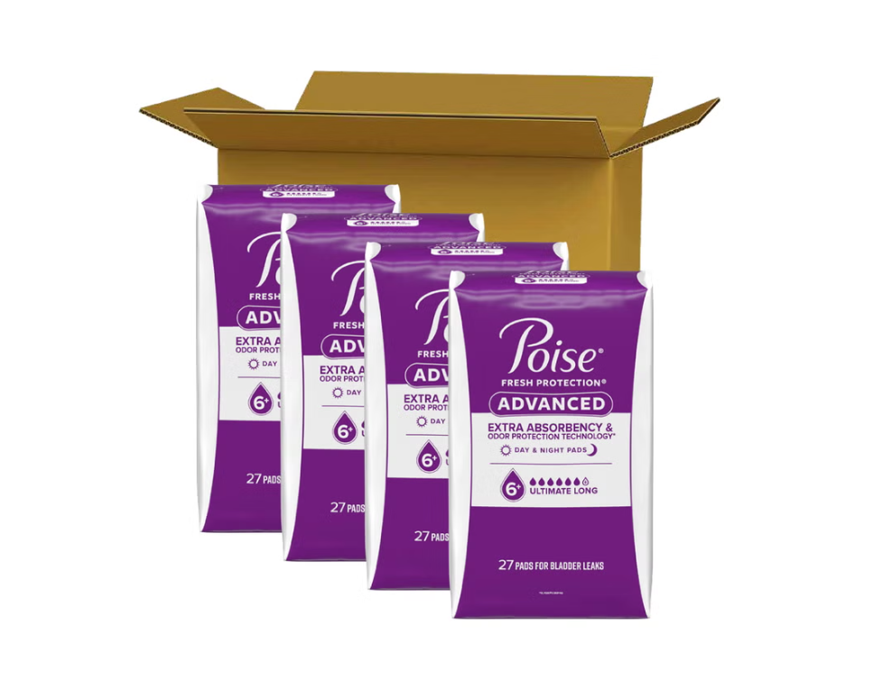 Poise Advanced Ultimate Absorbency Incontinence and Postpartum Long Pads, 108-Count