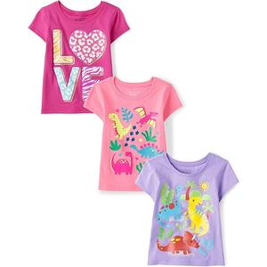 The Children's Place Baby and Toddler Girls' Assorted Everyday Short Sleeve Graphic T-Shirts, Multipack (5T, Flamingos/Pineapple/Hawaiin Girl 3-pack)