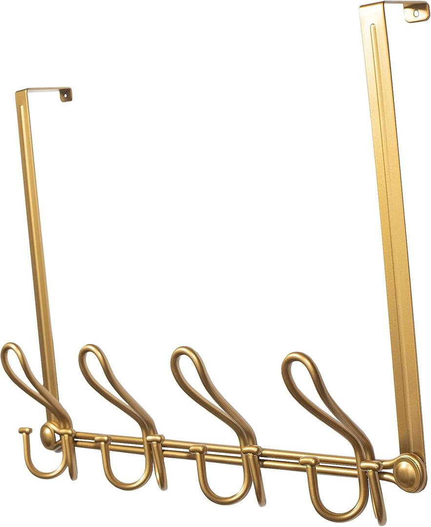 FantasHome Double Prong Over The Door Hook Rack with 12 Hooks  Gold