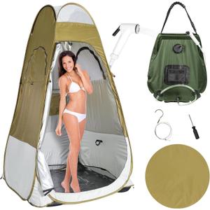Portable Shower Tent with Shower Bag, Outdoor Privacy Shelter for Camping, Changing Room (Light Green), 47 X 47 X 74"