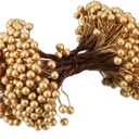 BBTO Artificial Holly Berries on Wire Stems, 250 Stems with 500 Pieces 8 mm Fake Berries for Tree Decorations Wreath Craft Use Wedding Party Favor (Gold)