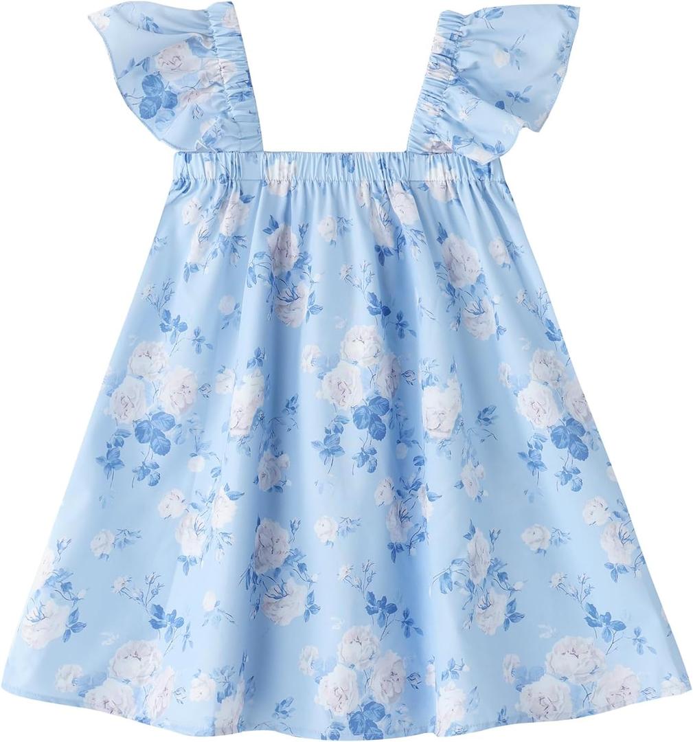 Baby Girls Cotton Sleeveless Swiss Dot Dress Ruffle Sleeve Party Sundress (Blue)