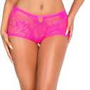 Leg Avenue Women's 2 Pc Strappy Lace Bra Top and Boyshorts With Keyhole Back and Mini Bow Detail (Pink)