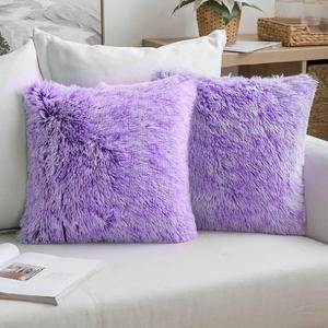 MIULEE Pack of 2 Ultra Soft Fluffy Throw Pillow Covers Decorative Plush Shaggy Double-Sided Faux Fur Pillow Cases Cushions Covers for Cute Sofa Bedroom Ca 18x18 Inch Purple Ombre