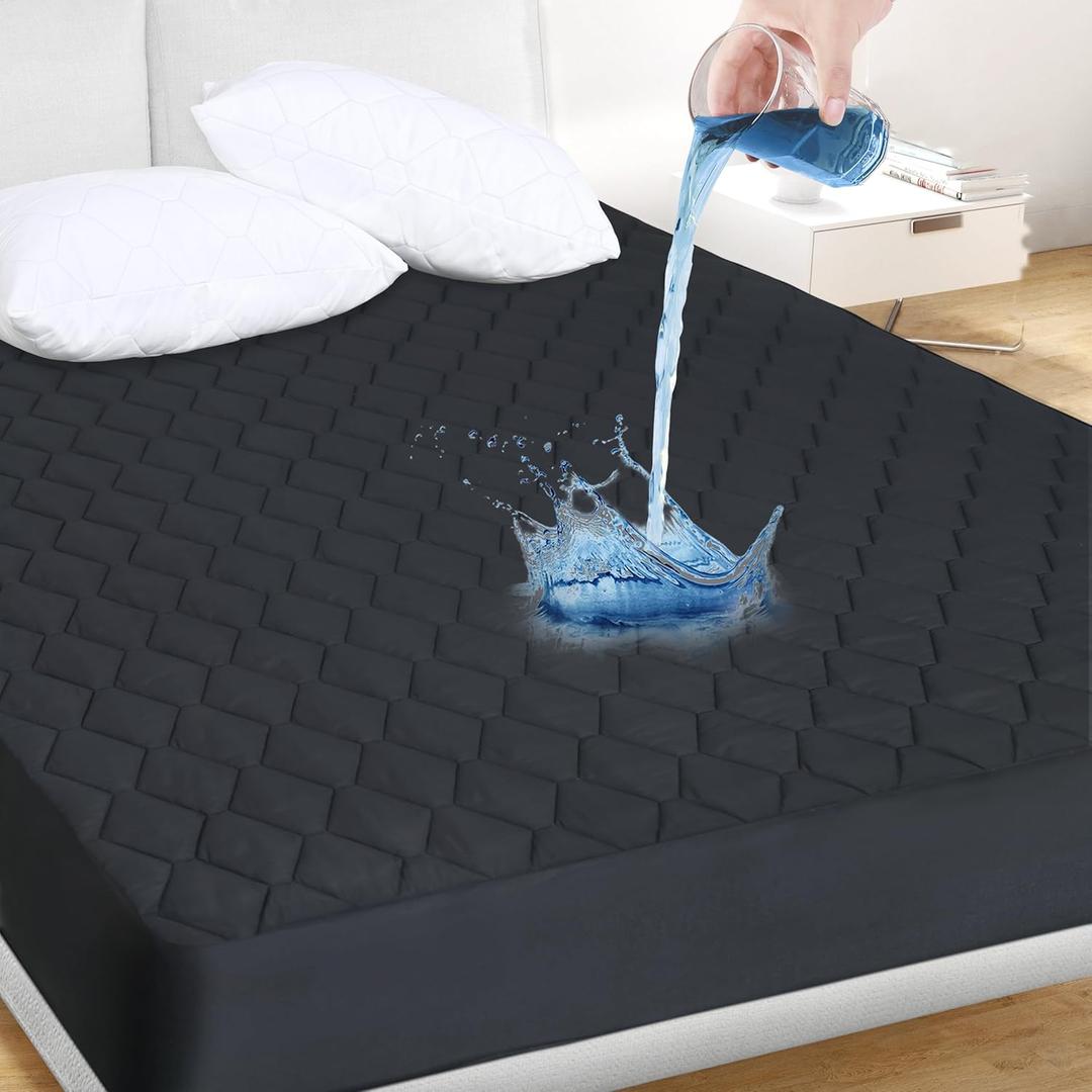 Twin XL Quilted Fitted Waterproof Mattress Pad, Breathable Premium Soft Filling Mattress Protector, 8-21 Inches Deep Pocket Noiseless Mattress Cover (Grey)