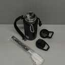 32 oz Insulated Water Bottle | Thickened Stainless Steel Vacuum Metal | Portable Sports Water Jug for Gym and Hiking with Straw, Carrier Bag, Handle Strap | BPA-Free 32 oz, Black