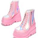 Cape Robbin Radio Holographic Platform Ankle Boots with Chunky Block Heels for Women Size 9