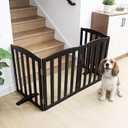 Freestanding Dog Gate Indoor,Doggie Gate Foldable Pet Gates for Doorways,Stairs or Hallways, Wooden Black Pet Gate for the House, Pet Fence with Support Feet Included,32 "Height-6 Panels