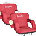 SUNNYFEEL Stadium Seats with Back Support Cushion Wide for Bleachers, Bleacher Chairs with Back and Cushion Padded Portable, Stadium Chairs with 5 Hidden Pockets (Red-2 Pack, Regular Wide 21.26'')