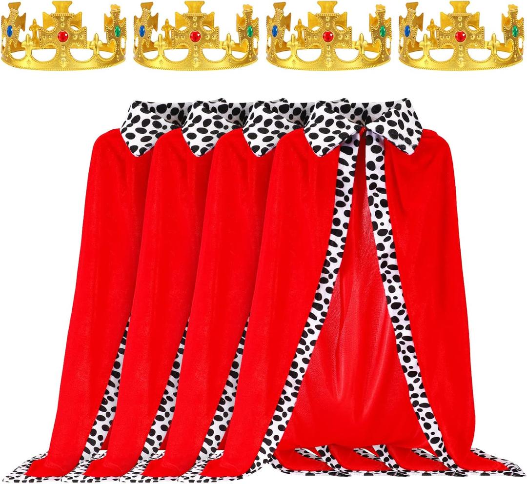 Seematn 4 Pieces King Robe Queen for Adult King Cape Royal Costume with Gold Crown for Birthday Halloween Party Prince Cosplay Carnival Parade United Nations Day Event Christmas