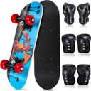 Honoson 7 Pcs Skateboard for Toddlers Beginners Knee Elbow Pads Wrist Guards Gear Set (Fire Dinosaur, Age 25 Kids 17 x 5'')