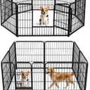 DUMOS Dog Playpen Indoor, Metal 32 Inch 8 Panels Foldable Pet Fence with Door, Outdoor Small Medium Large Dog Puppy Portable Exercise Play Pen for RV Camping, Trips, Play Yard (Black)