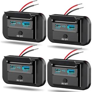 4PCS 12V RV USB Outlet with Power Switch, Vadaxx 54W Dual PD3.0 Type-C & Quick Charge QC3.0 USB-A Port Panel Wall Mount Cap, Car USB Socket Charger Adapter for RV Marine Boat Bus ATV Motorcycle Truck
