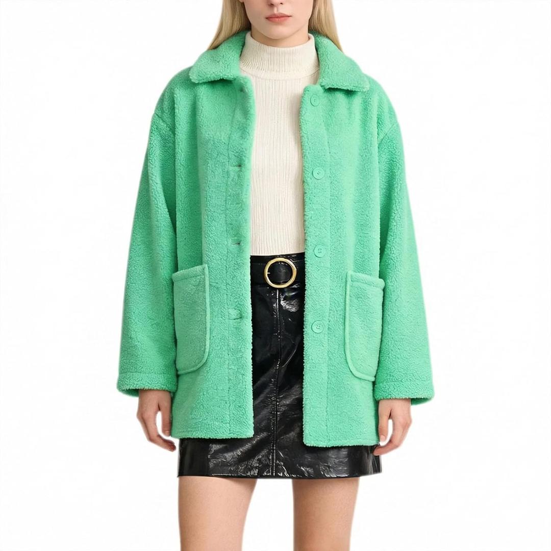 Women's Faux Wool Coat Long Winter Jacket with Pockets, Long Sleeve Lapel Coat, Soft Fluffy Outerwear for Women