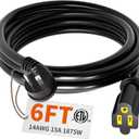 HUANCHAIN 14 Gauge 6 Feet Flat Plug Extension Cord Black Indoor Outdoor, Heavy Duty 3 Prong Grounded Low Profile Extension Wire Flexible, 15A 1875W 125V 14AWG SJTW, ETL Listed