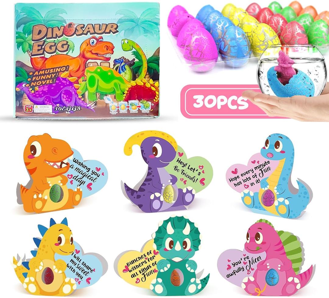 30 Pack Hatching Dinosaur Eggs Valentines Day Cards for Kids, School Classroom Novelty Dino Toys Valentine's Day Exchange Gifts for Toddler Boy Girl Class Valentine Party Favors Prize Treat Bulk