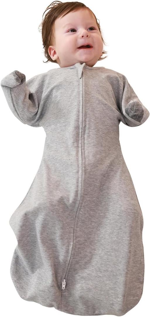 ZIGJOY Baby Transitional Swaddles for Newborns: 0.5 Tog Arms Up Sleep Sack 3-6-12 Months Soft Cotton Shark Fin 2 Way Zipper (Grey, 6-12 Months)