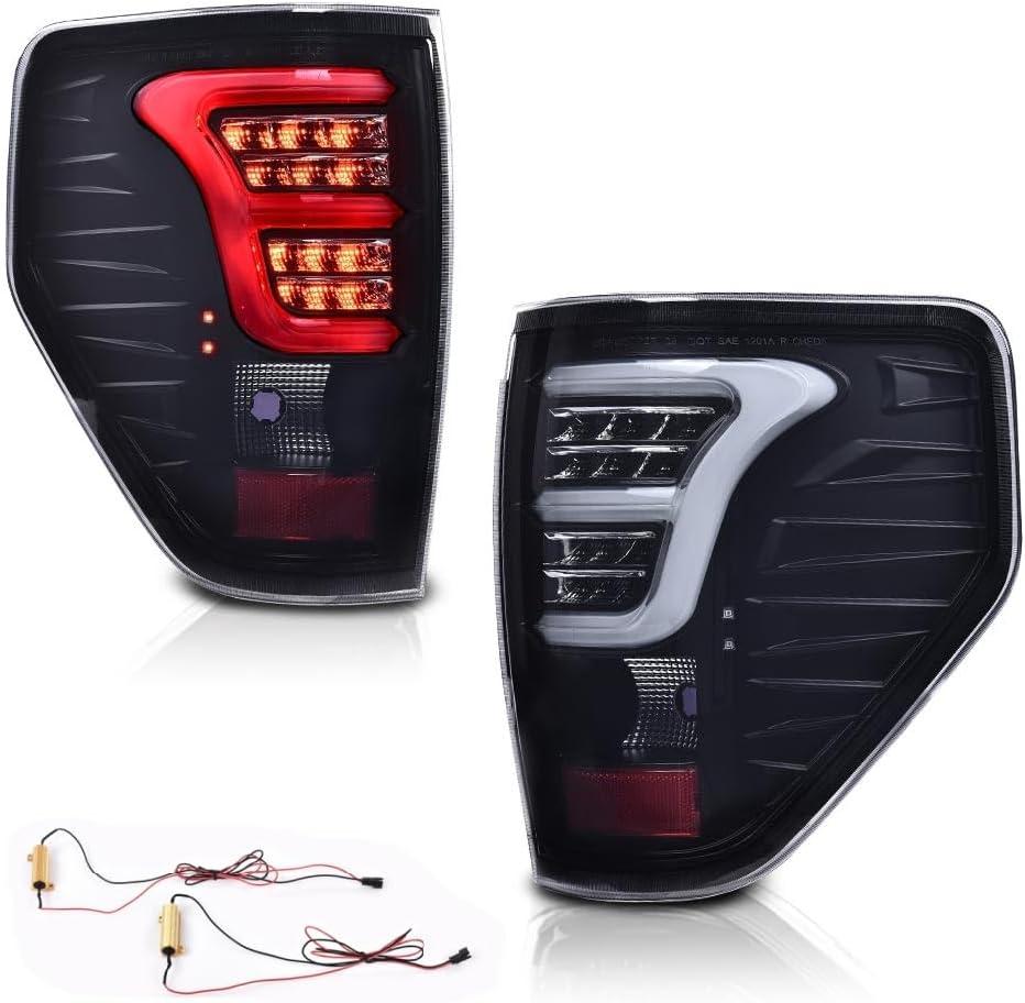 GRAND ORANGE Full LED Tail Light Assembly Rear Lights Assembly Compatible with Ford F150 2009-2014 Brake Parking Lamps Driver & Passenger Side w/Wiring Harness Smoke lens Black Housing