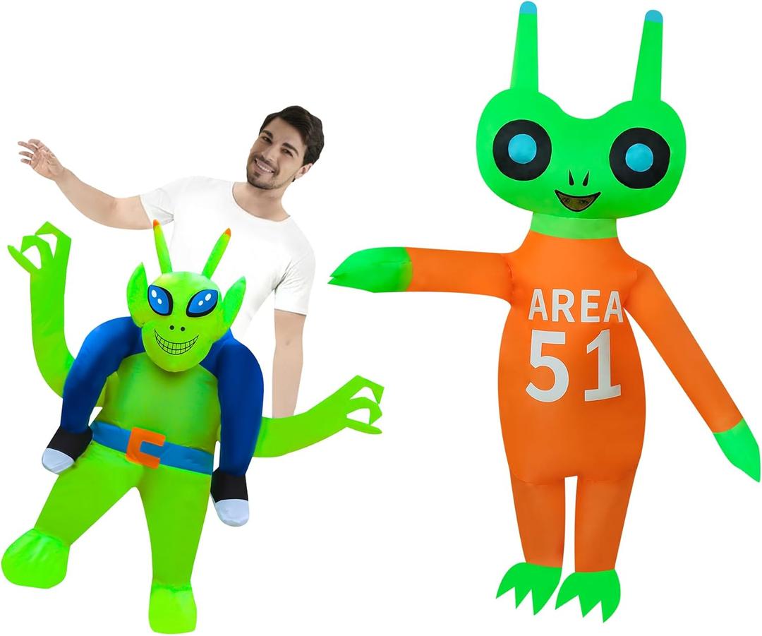 2 Packs Inflatable Alien Costume Halloween Inflatable ET Blow-up Suit Outfit for Adult/Halloween/Mardi Gras/Birthday